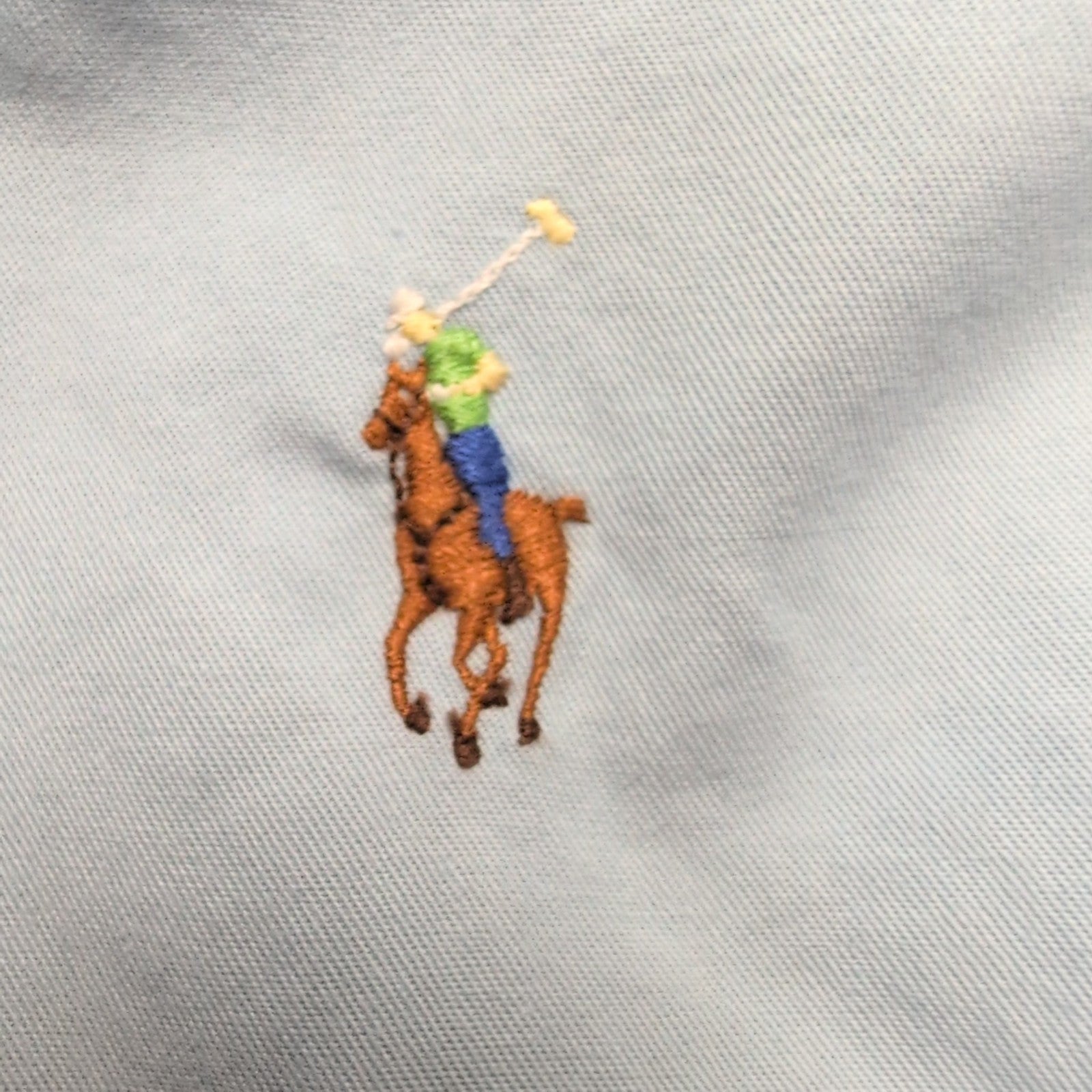 Chemise Ralph Lauren Blake Taille XL Bleu Clair Manches Courtes Logo Marron