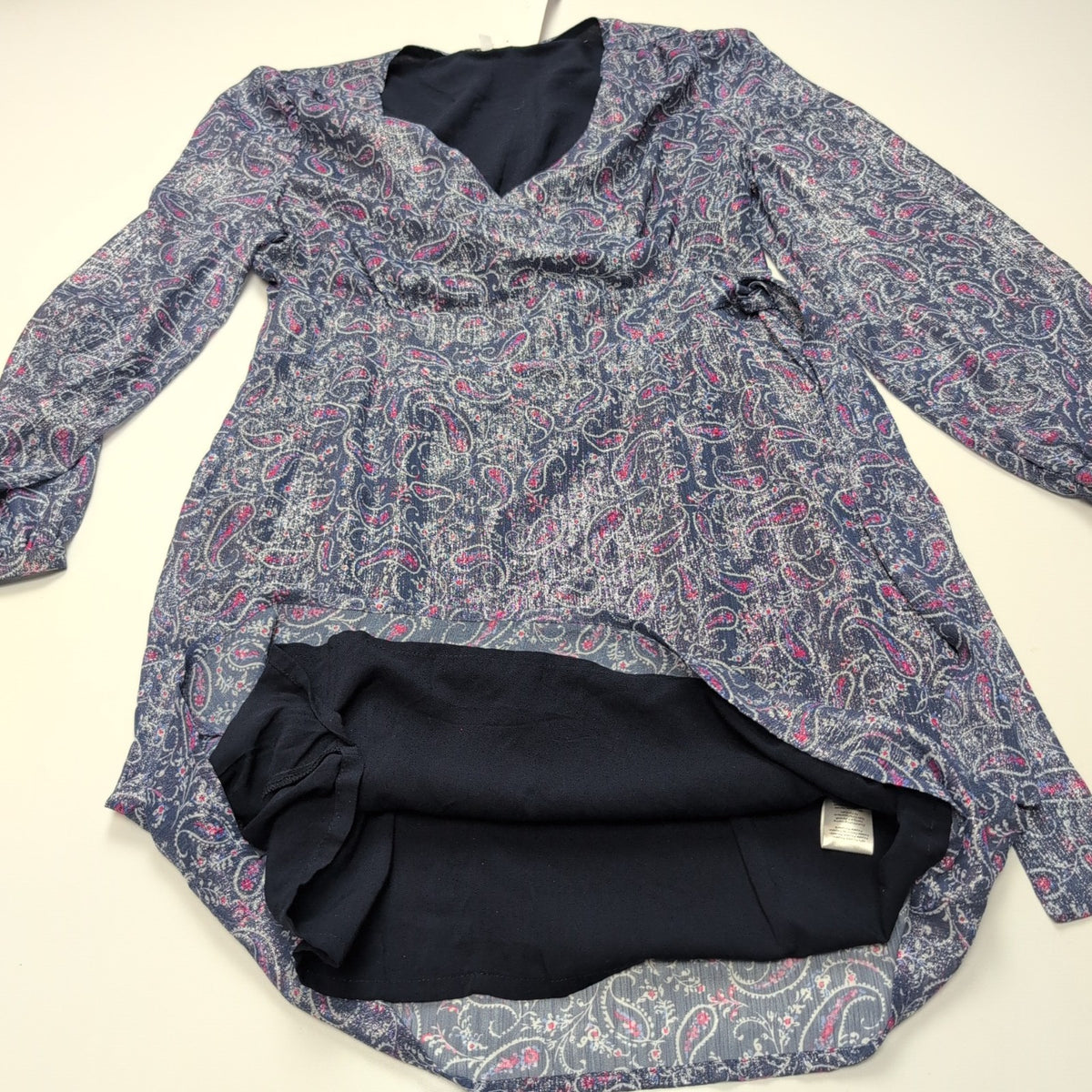 Robe La Redoute 38 Cache-Cœur Bleu Rose Paisley Brillante Neuve