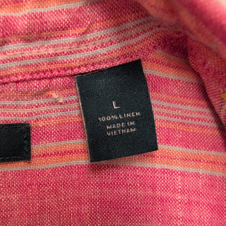 Chemise Perry Ellis 100% Lin Rose Rayures Manches Courtes Taille L