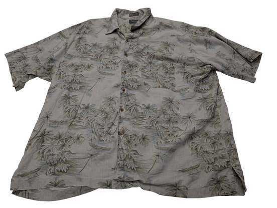Chemise hawaïenne lin et coton Van Heusen palmiers manches courtes XL #716h