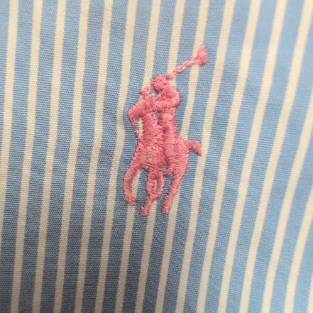 Chemise Polo Ralph Lauren Regent L Rayures Col Mao Logo Rose manches courtes