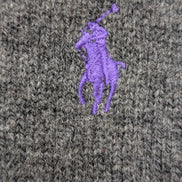 Pull Polo Ralph Lauren Gris Logo Violet - 100% Laine d'Agneau L (Ajusté)