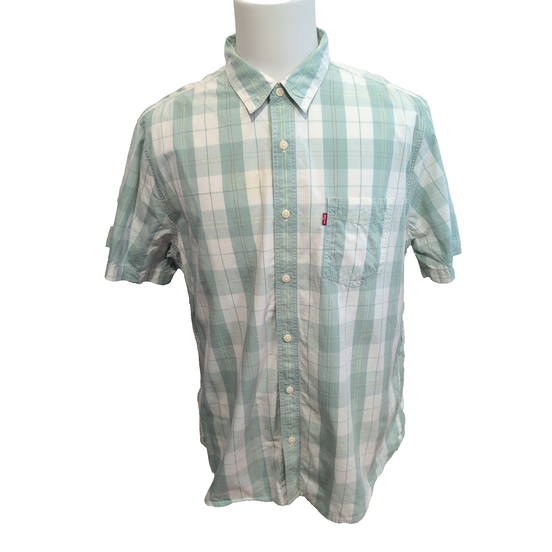 Chemise LEVI'S Homme XL Vert Pâle à Carreaux Manches Courtes Poche