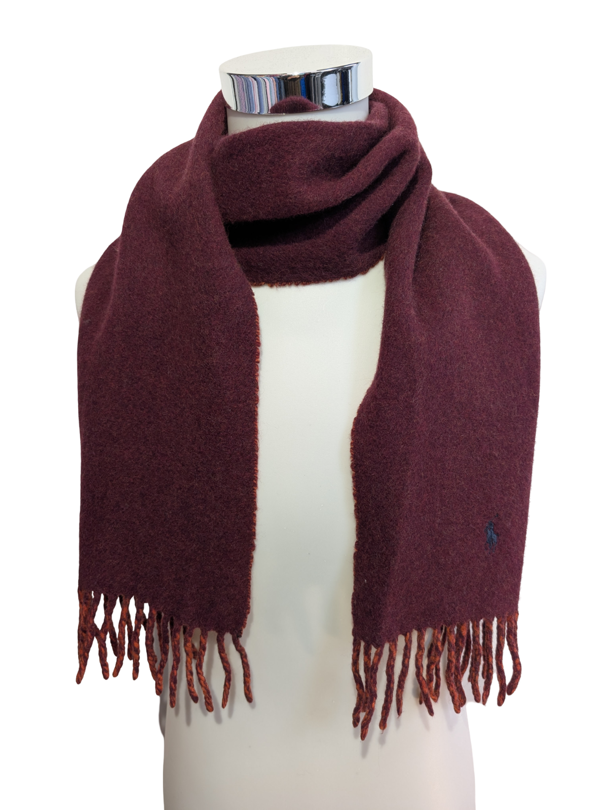 Écharpe Polo Ralph Lauren Réversible Laine d'agneau Bordeaux Orange Made Italy