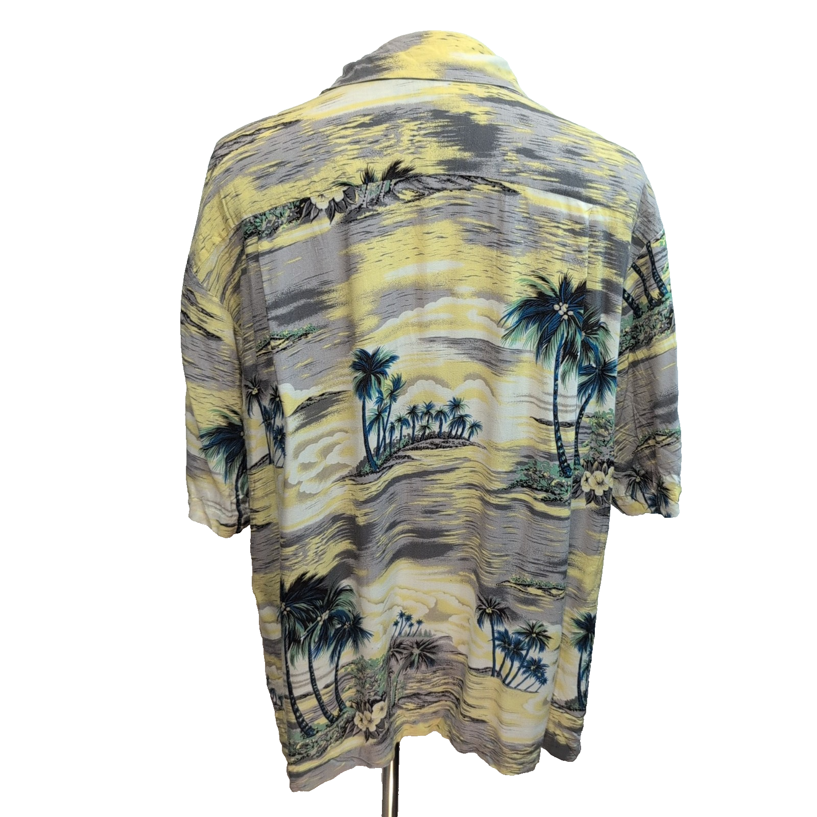 Chemise hawaïenne Point Zero taille XL jaune gris palmiers 100% rayonne