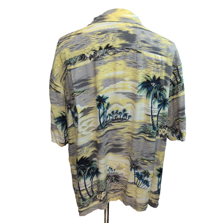 Chemise hawaïenne Point Zero taille XL jaune gris palmiers 100% rayonne