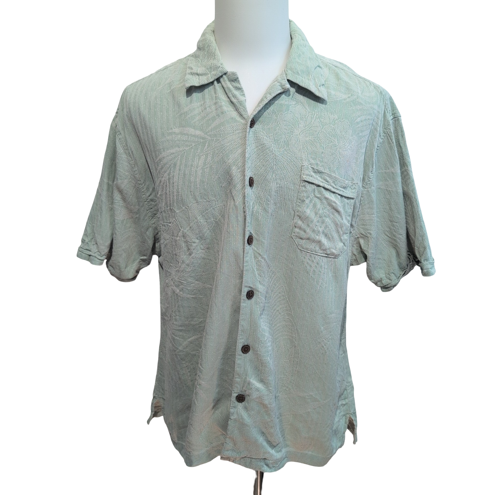Chemise Hawaïenne Jamaica Jaxx XXL 100% Soie Vert Feuillage Boutons Bois