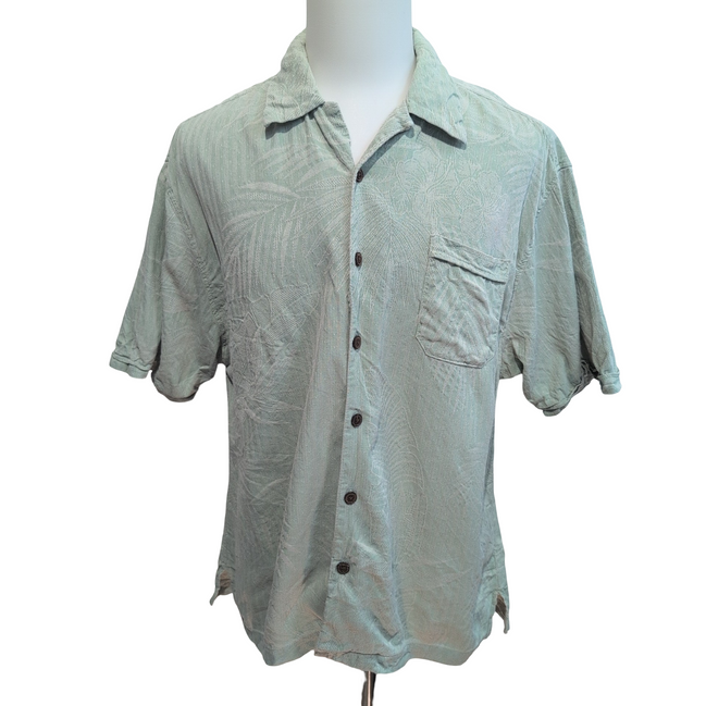 Chemise Hawaïenne Jamaica Jaxx XXL 100% Soie Vert Feuillage Boutons Bois