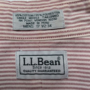 Chemise LL Bean XXL Bordeaux Rayures Coton Poche 17.5 Manches Longues