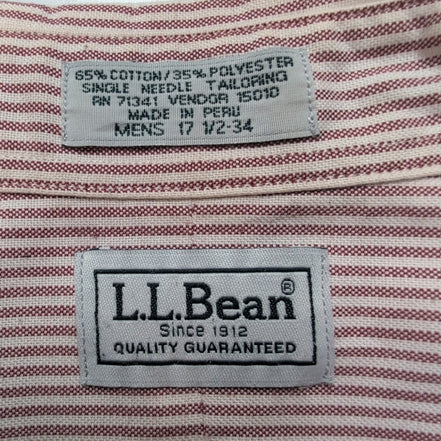 Chemise LL Bean XXL Bordeaux Rayures Coton Poche 17.5 Manches Longues