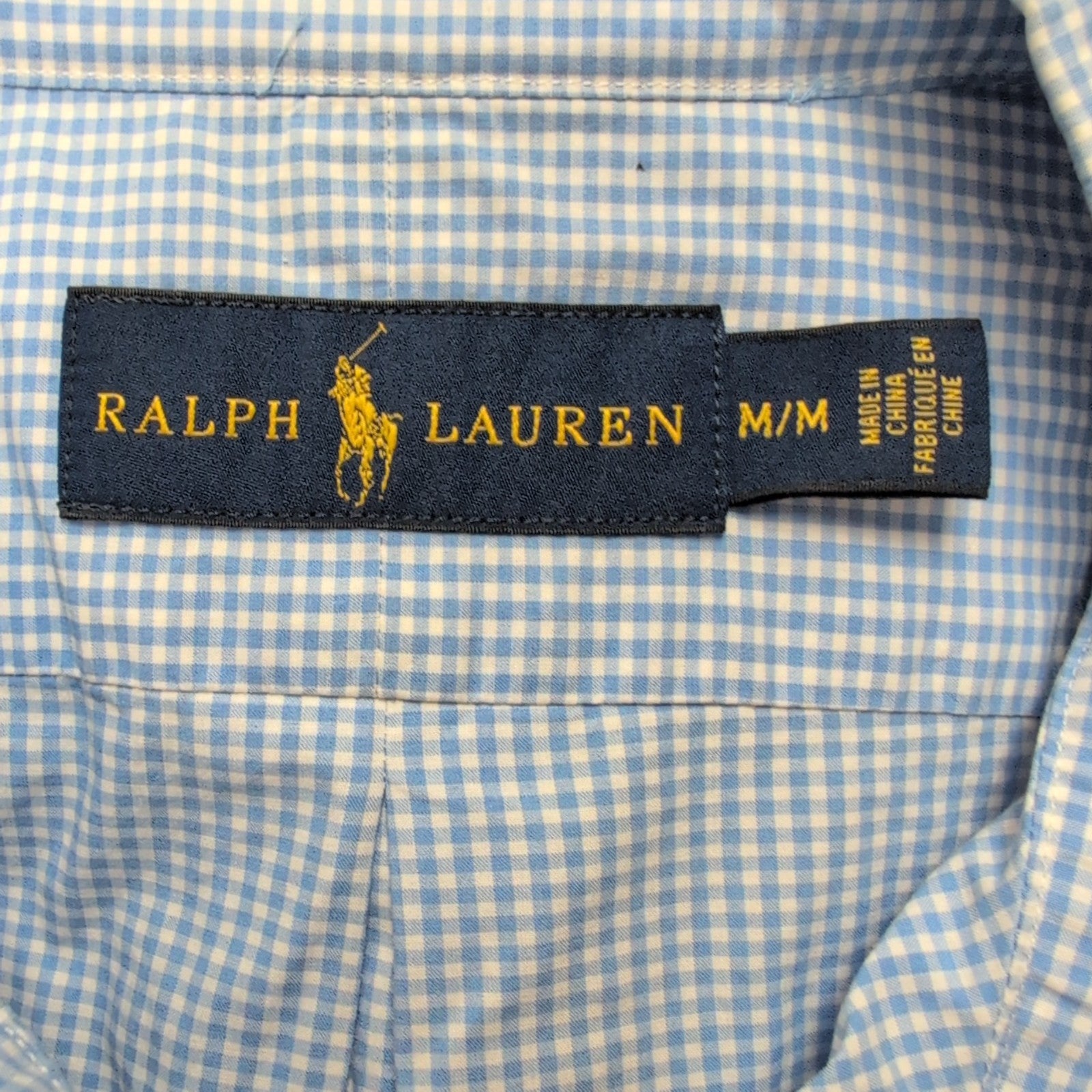 Chemise Ralph Lauren M Bleue Carreaux Coton Manches Courtes Logo Rose