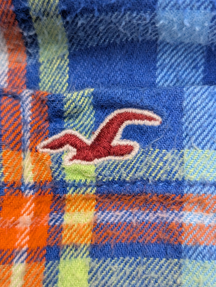 Chemise Flanelle HOLLISTER XL Coton Bleu Orange Jaune Multicolore |289S