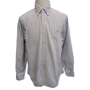 Chemise Ralph Lauren L violet rayures blanc Oxford logo marron coton