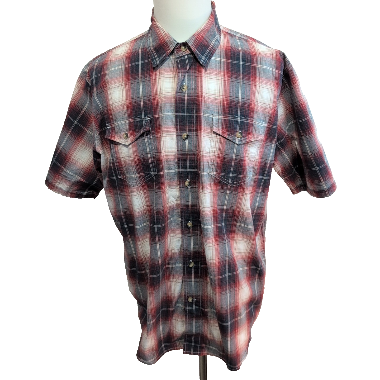 Chemise Wrangler Manches Courtes Rouge et Grise à Poches Stretch Taille L