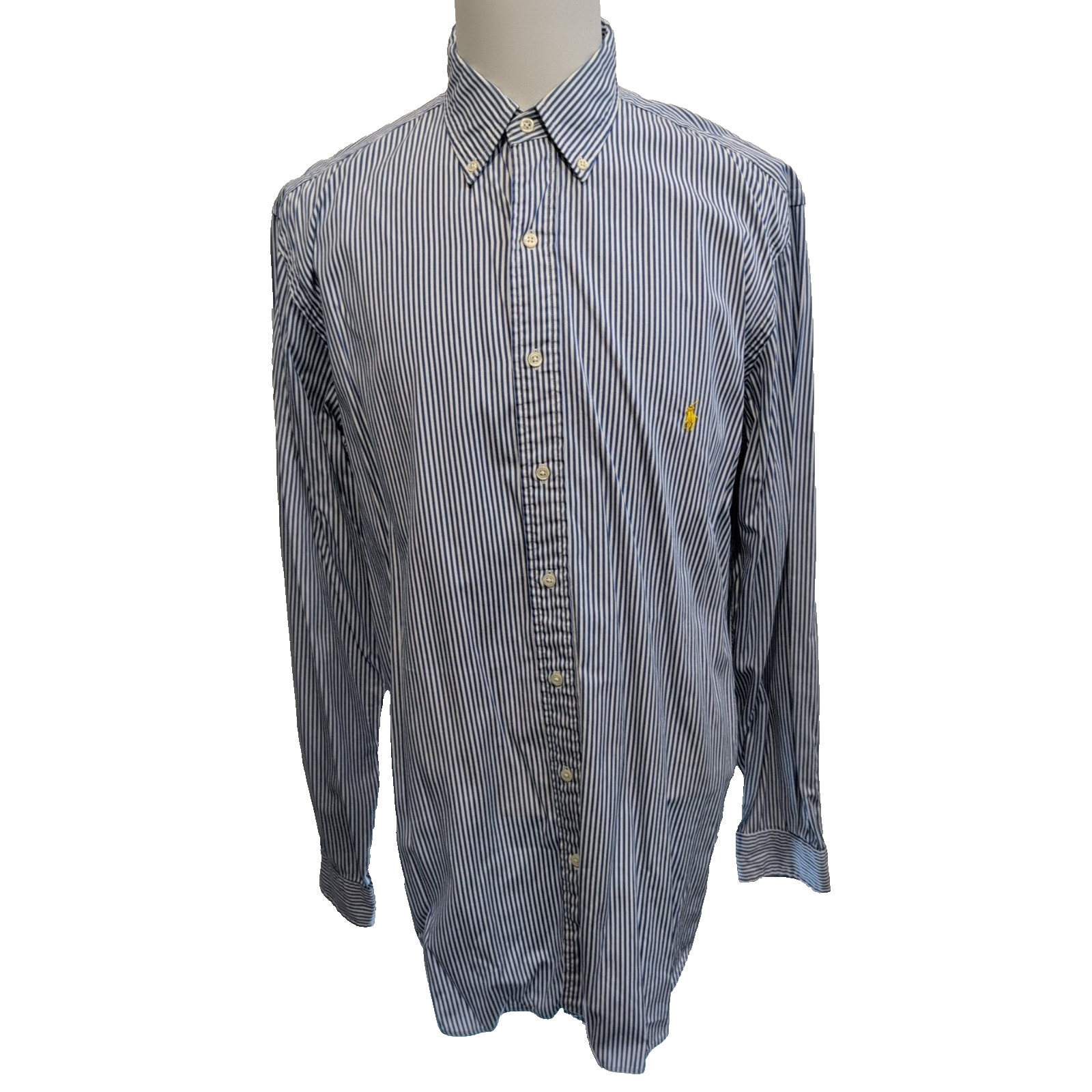 Chemise Ralph Lauren L Tall Bleue Rayures Logo Jaune Manches Longues