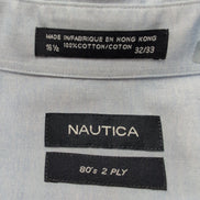 Chemise Nautica Two Ply L XL 16.5 Bleu Coton Hong Kong Logo Brodé Poche