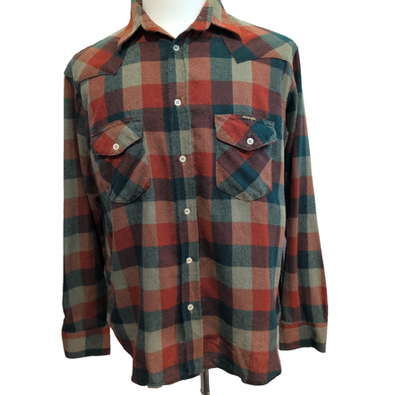 Chemise Wrangler Flanelle Style Western Rouge et Vert à Carreaux Vintage