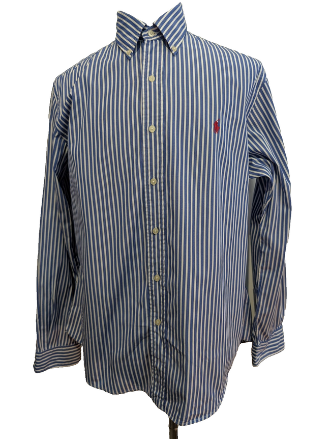 Chemise Ralph Lauren Golf Manches Longues Custom Fit Bleu Rayures L