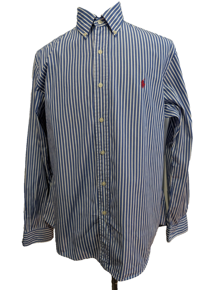 Chemise Ralph Lauren Golf Manches Longues Custom Fit Bleu Rayures L