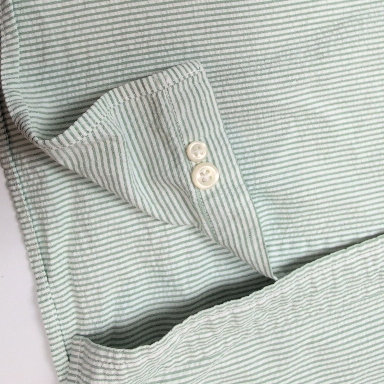 Chemise L.L. Bean verte à rayures gaufrée manches courtes taille XL/XXL #30e