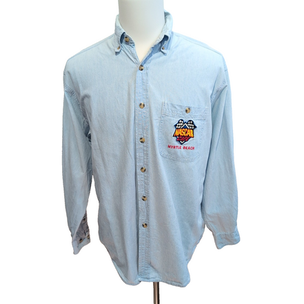 Chemise Jean NASCAR Café Authentic Bleu Clair Vintage Taille M