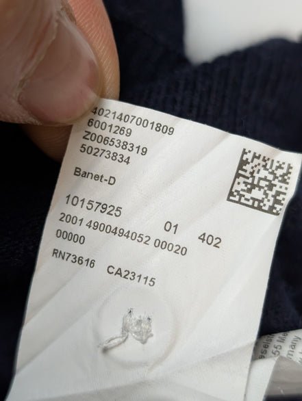 Pull Hugo Boss Femme Taille L Bleu Marine 100% Laine Mérinos Col Boutonné