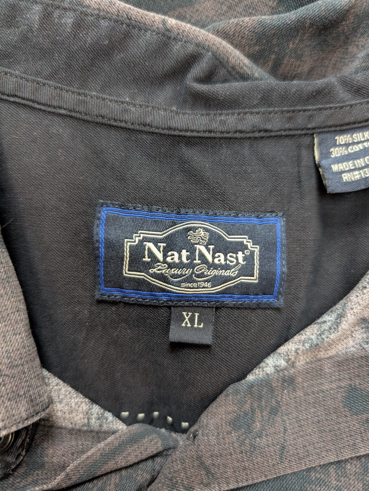Chemise hawaïenne soie Nat Nast palmiers noir manches courtes taille XL
