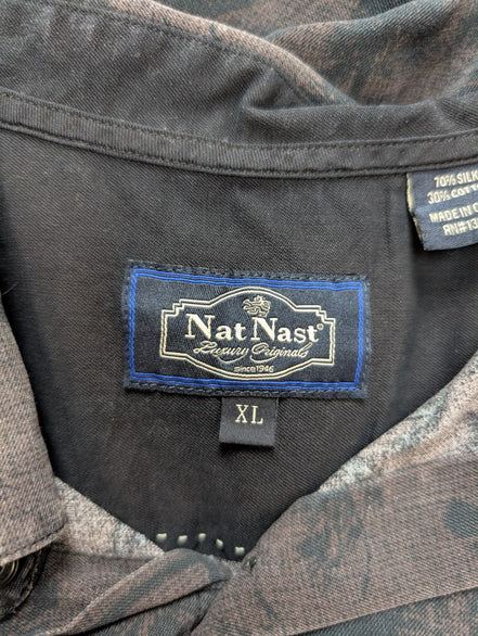 Chemise hawaïenne soie Nat Nast palmiers noir manches courtes taille XL