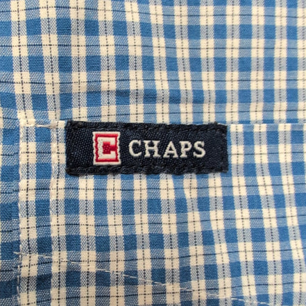 Chemise CHAPS Homme M à Carreaux Bleus et Blancs Manches Courtes Easy Care
