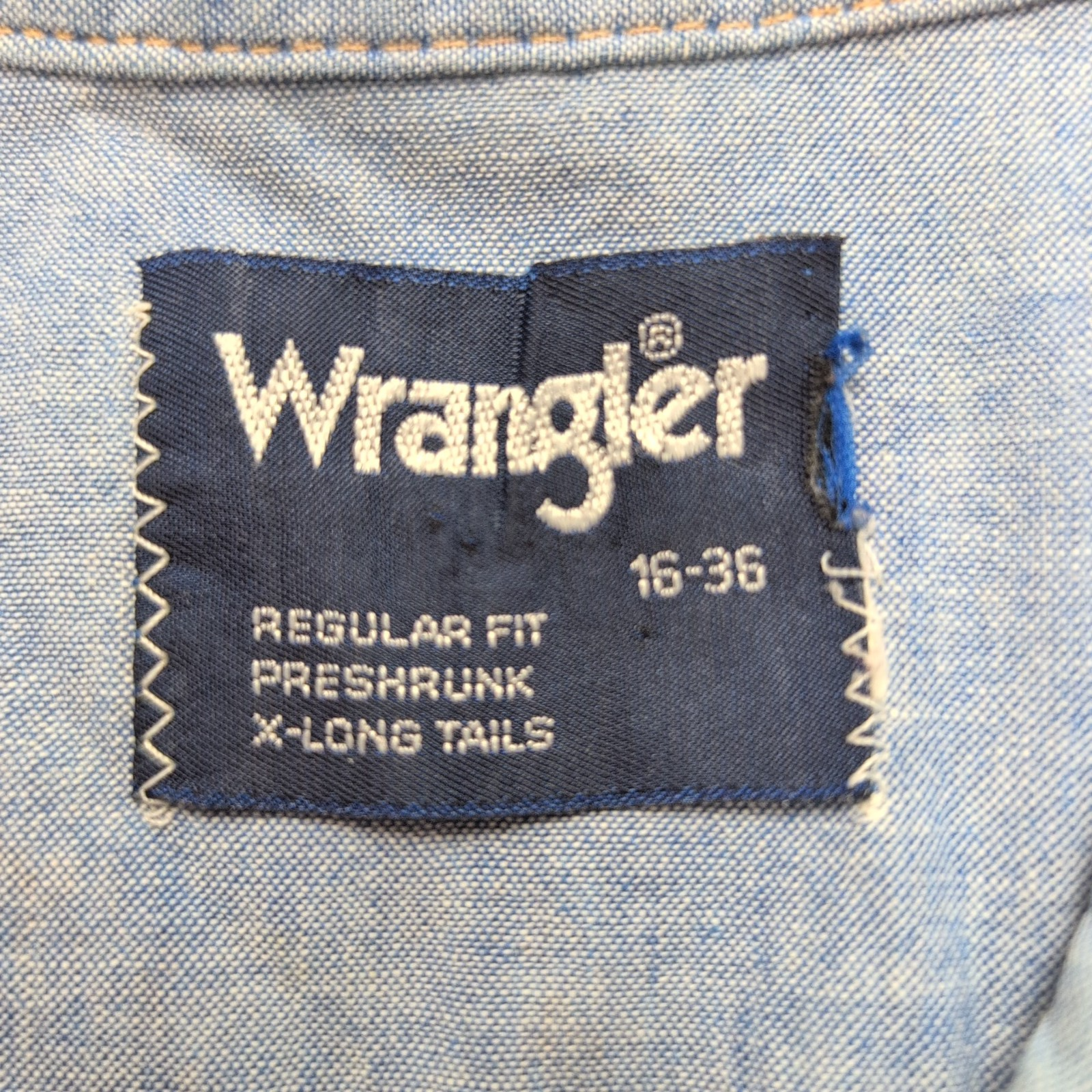 Chemise Wrangler Edge Western M Bleu Jean Coton Boutons Pression Usée