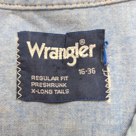 Chemise Wrangler Edge Western M Bleu Jean Coton Boutons Pression Usée