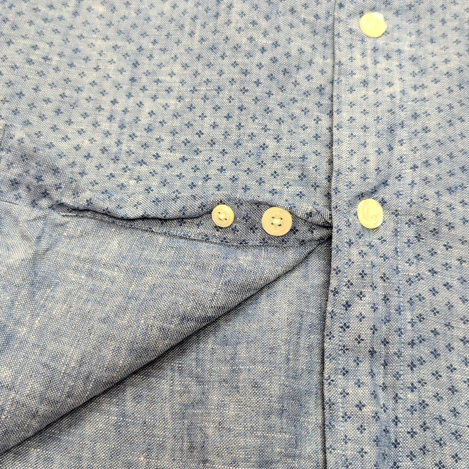 Chemise Brooks Brothers XL 100% Lin Bleu Motifs Manches courtes Poche