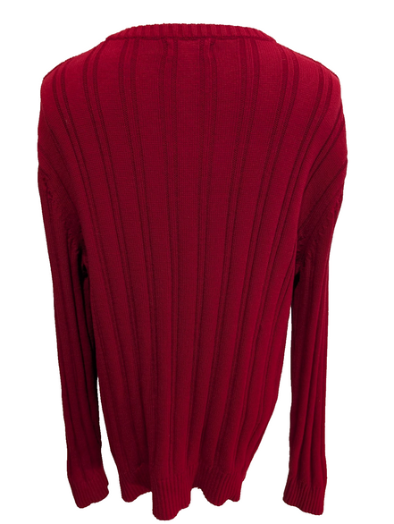 Pull Nautica Torsadé Rouge Foncé Col Rond 100% Coton Unisexe Taille XL