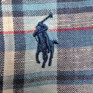 Chemise Ralph Lauren S Classic Fit 100% Lin Bleue Carreaux Manches Courtes
