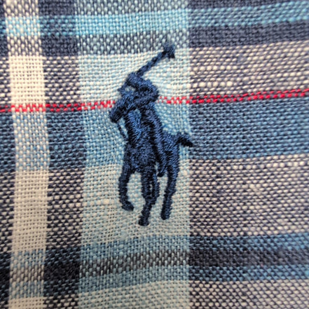 Chemise Ralph Lauren S Classic Fit 100% Lin Bleue Carreaux Manches Courtes