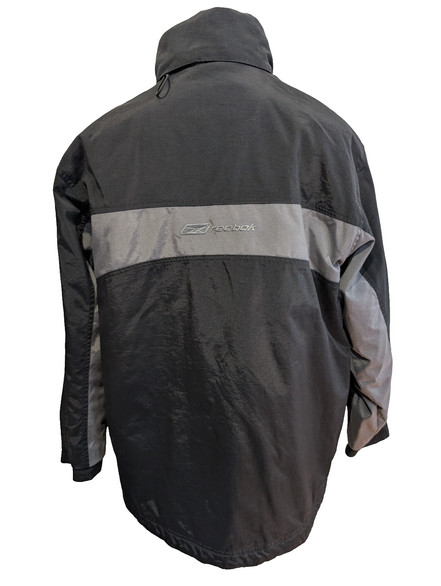 REEBOK Manteau Blouson Vintage Matelassé Noir Gris Capuche Col Taille L | 310BSR