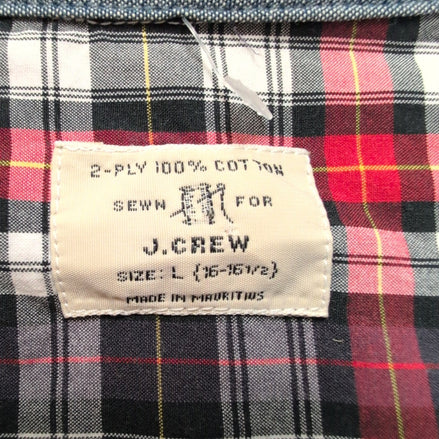 Chemise J.Crew L XL Bleu Rouge Carreaux 100% Coton Poche manches longues