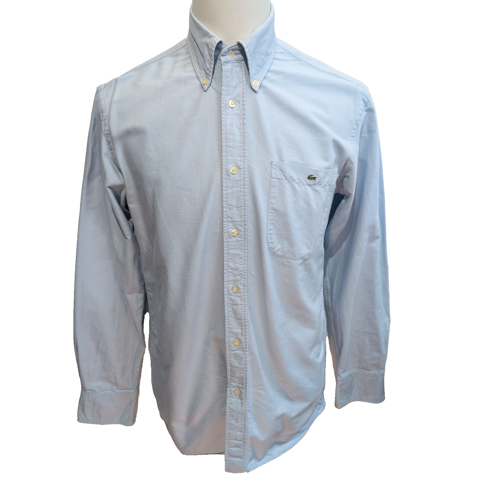 Chemise Lacoste M 38 Bleu Clair Unie Logo Crocodile Brodé Poche manches longues