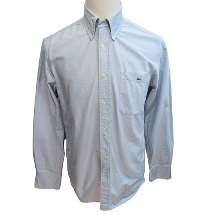 Chemise Lacoste M 38 Bleu Clair Unie Logo Crocodile Brodé Poche manches longues