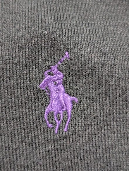 Pull Polo Ralph Lauren noir col V coton Pima logo violet taille M