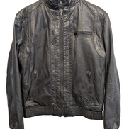 Blouson cuir noir Hi-Gear style café racer avec capuche taille S #16c
