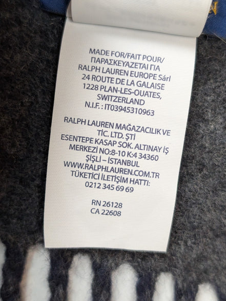 Écharpe Polo Ralph Lauren Réversible Logo Géant Laine Vierge Marine Gris Italy