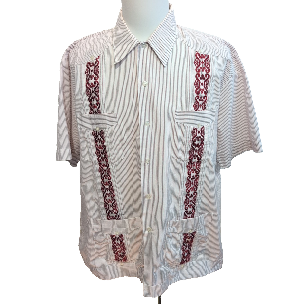 Chemise Hawaïenne Haband XL Bordeaux Rayures 4 Poches Panama Brodée