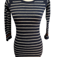 Pull Long CYNTHIA ROWLEY 100% Laine Mérinos Extra Fine Bleu Rayé Femme