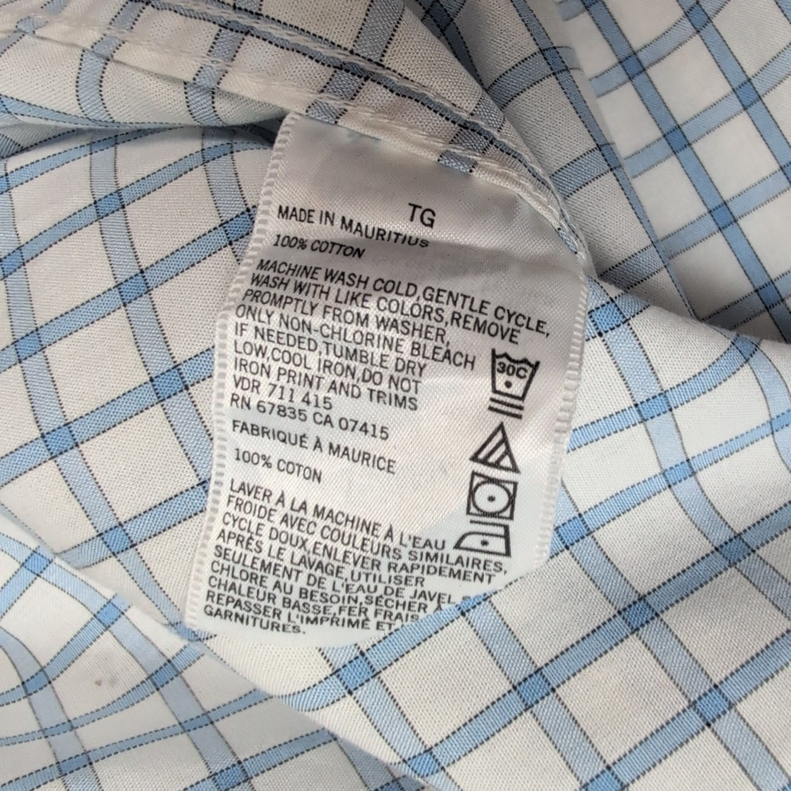 Chemise Nautica carreaux bleu blanc manches longues 1 poche XL