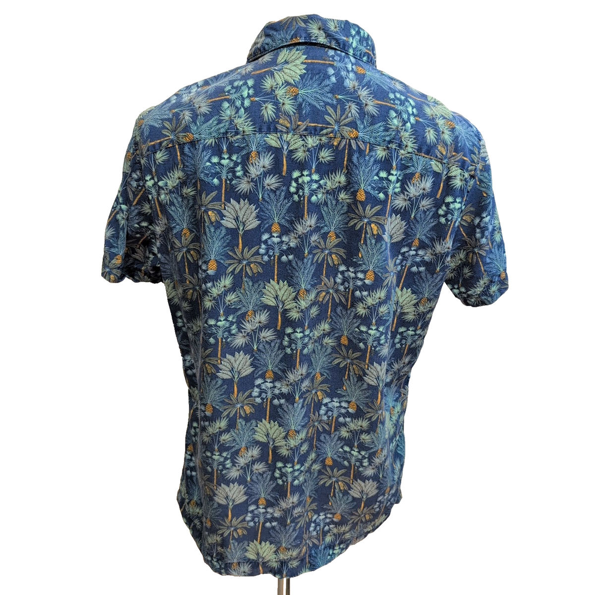 Chemise Hawaïenne M 100% Lyocell Bleue Palmiers Vert Orange Manches courtes
