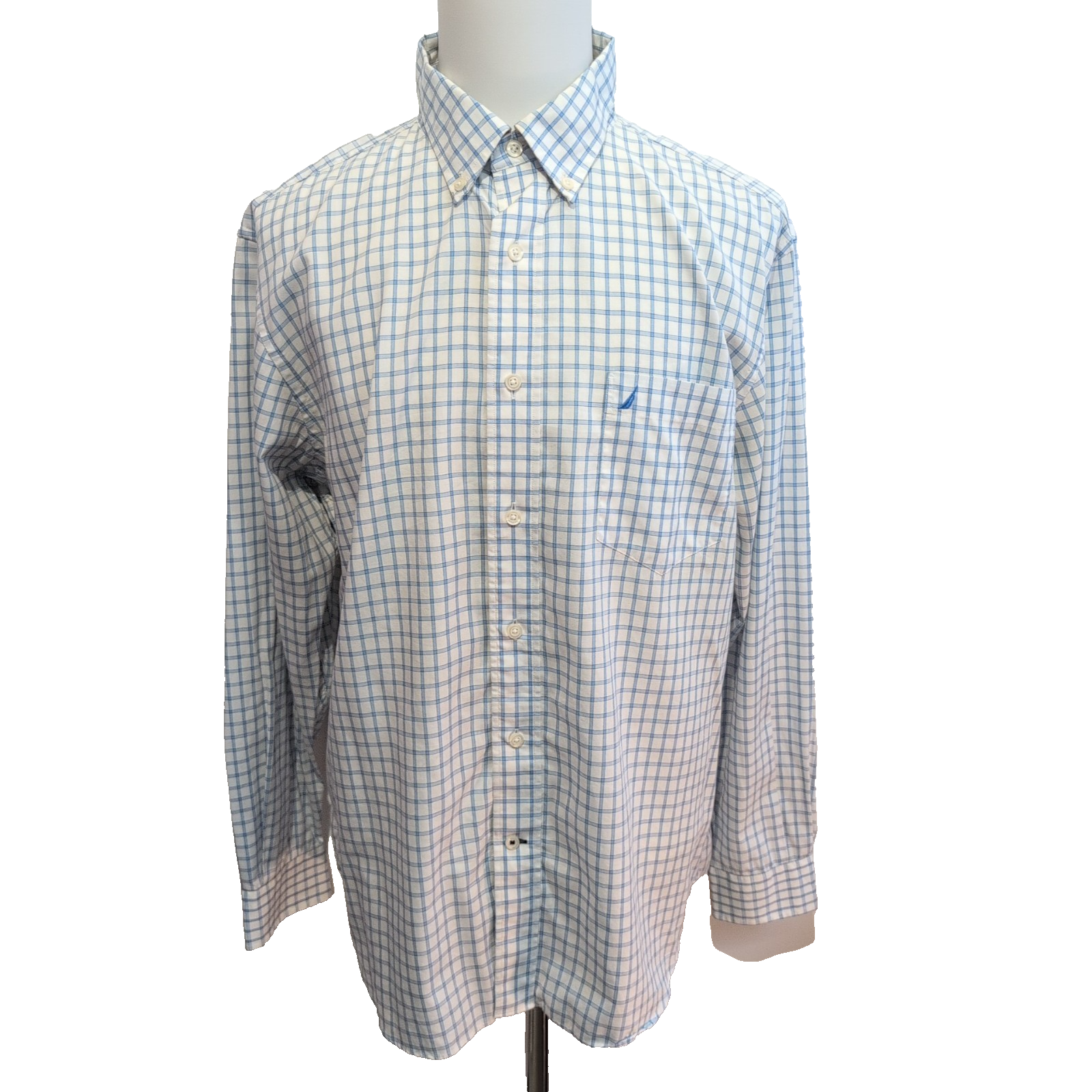 Chemise Nautica carreaux bleu blanc manches longues 1 poche XL