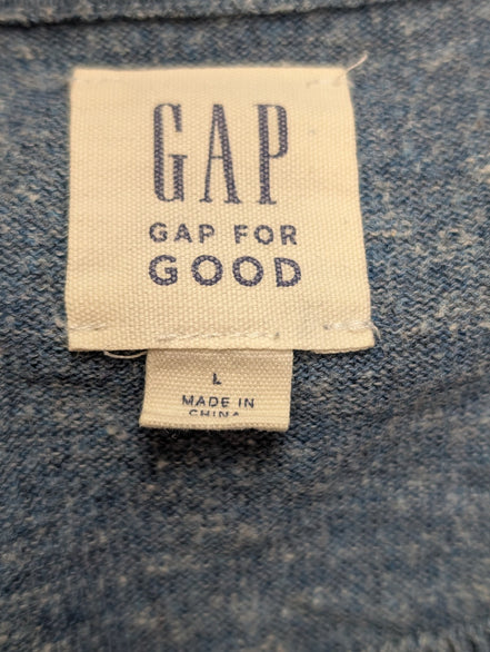 Pull GAP L bleu chiné col rond 80% coton maille fine léger