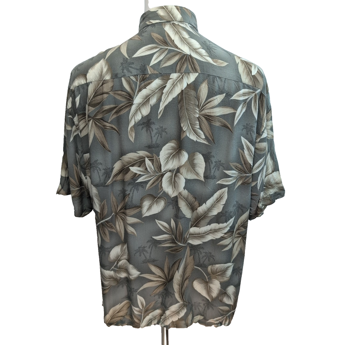 Chemise Hawaïenne Pierre Cardin L Kaki Feuillage Rayonne Manches Courtes