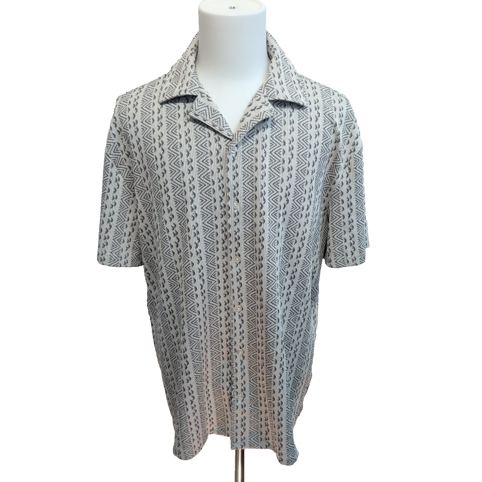 Chemise Hawaïenne Hawksbay XL Blanc Gris Rayures Manches Courtes Coton